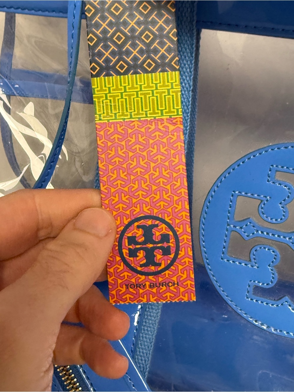 NWT Tory Burch Clear Patent Blue Stadium Tote & Zip Pouch - Picture 3 of 6